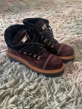 New MONTELLIANA 1965 Winter Suede Burgundy Ankle Boots Size 37